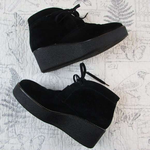 Aquatalia Cassie Marvin K Platform Black Suede Wedge Lace Up Boots 8 Us 39 - Picture 4 of 7